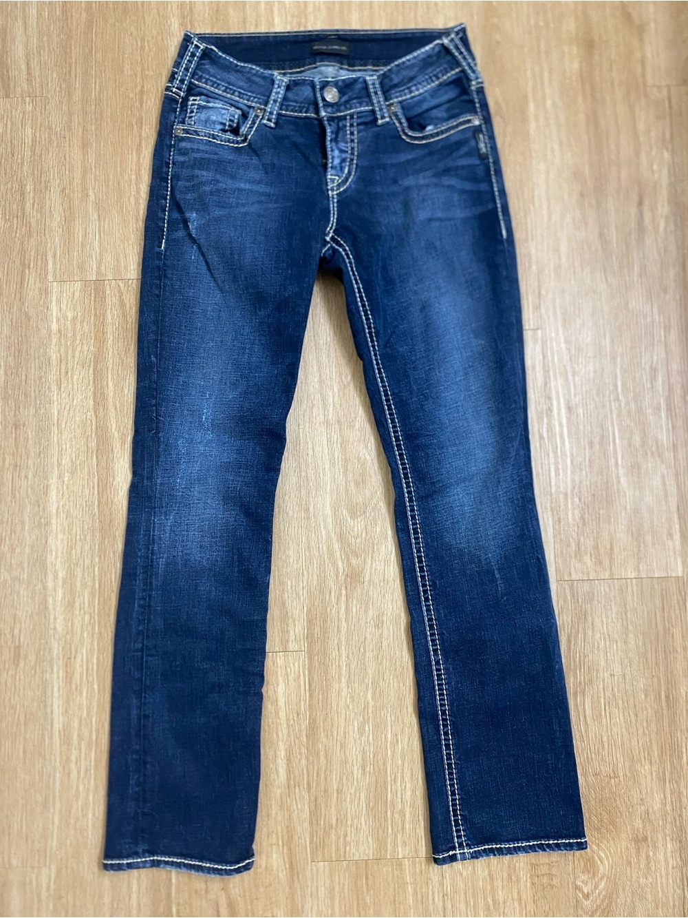 Silver Jeans Dark Indigo Boot Cut Jeans with Contrast Stitching